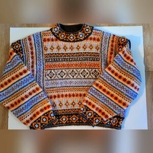 Sz M Womens Mango pattern print sweater with sleeve detail in multi Thick Retro